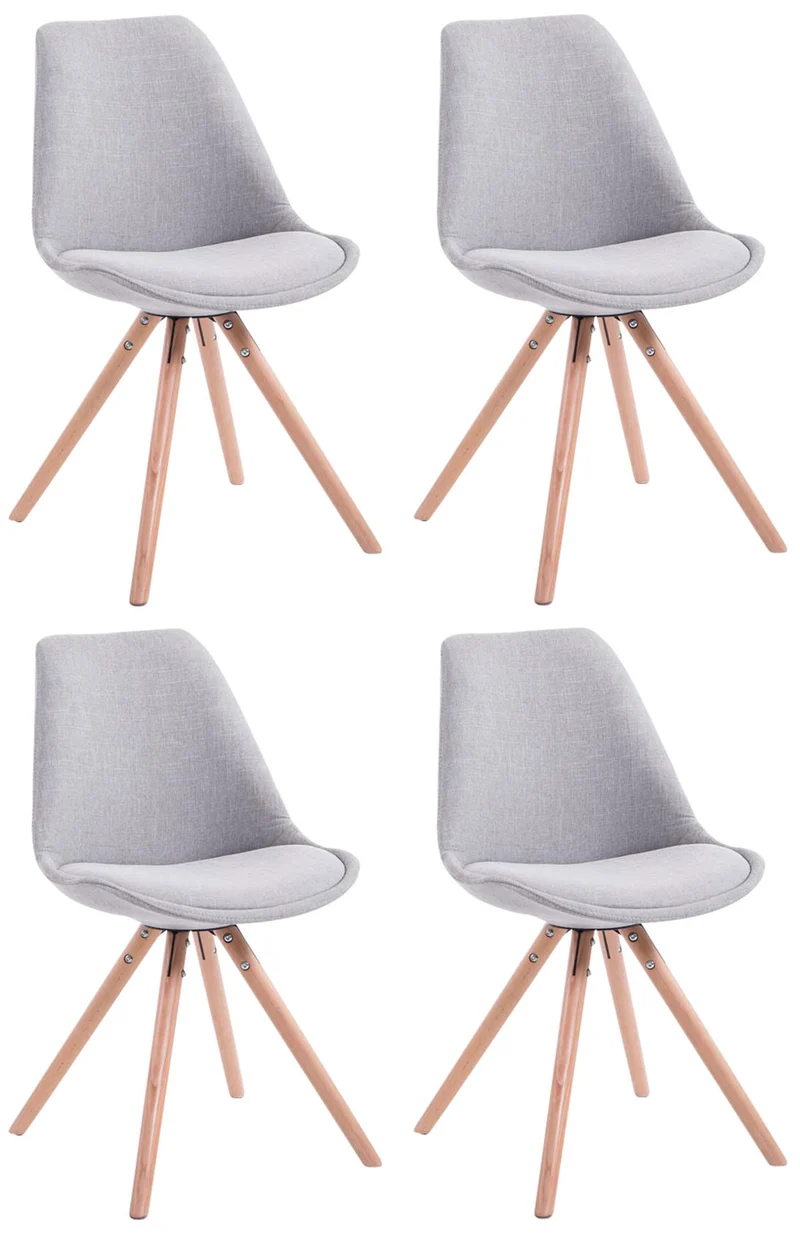 4 chaises de salle à manger style scandinave en tissu gris clair pieds rond en bois clair CDS10349