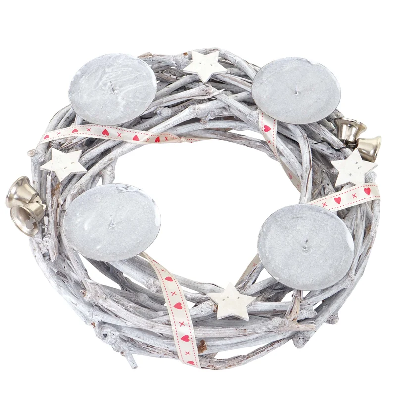 Couronne de l'Avent ronde décoration de table Noël en bois Ø 30cm blanc-gris sans bougies 04_0002564