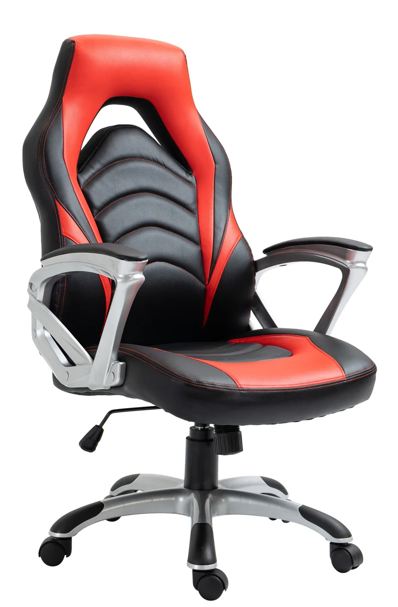 Fauteuil gamer chaise gaming console bureau sur roulettes en synthétique noir et rouge BUR10607