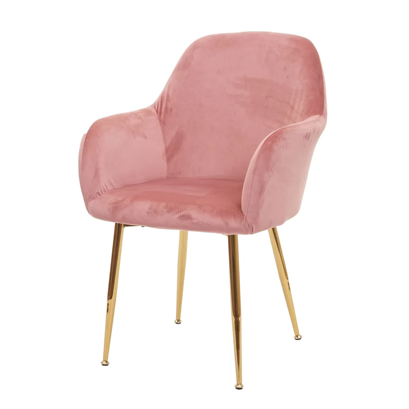 Chaise de salle à manger design rétro en tissu velours rose pieds métal dorés 04_0002225