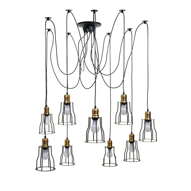 Suspension lampe suspendue lustre hauteur réglable en métal industriel noir abat-jour cage 9x 04_0004044