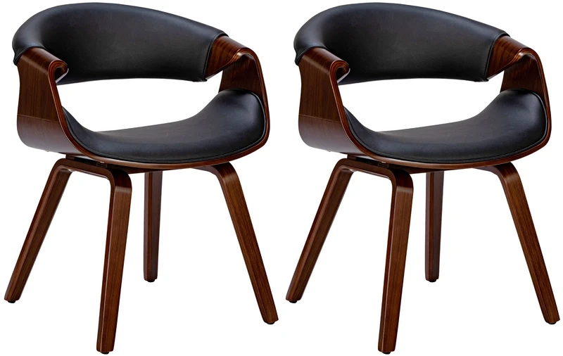 Lot de 2 chaises de la salle à manger design retro en structure en bois couleur noyer et assise en PVC noir 10_0001539