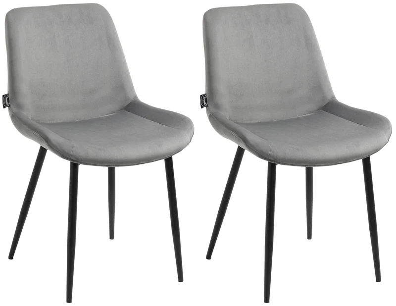 Set de 2 chaises de salle à manger design moderne assise en velours gris et pieds en métal noir 10_0001638
