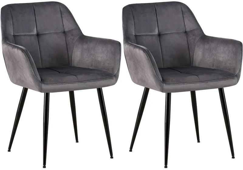 Lot de 2 chaises de salle à manger design retro coutures décoratives en carrées assise en velours gris 10_0001534