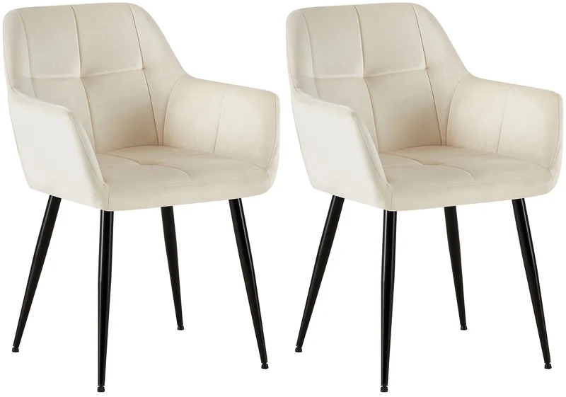 Lot de 2 chaises de salle à manger design retro coutures décoratives en carrées assise en velours crème 10_0001533