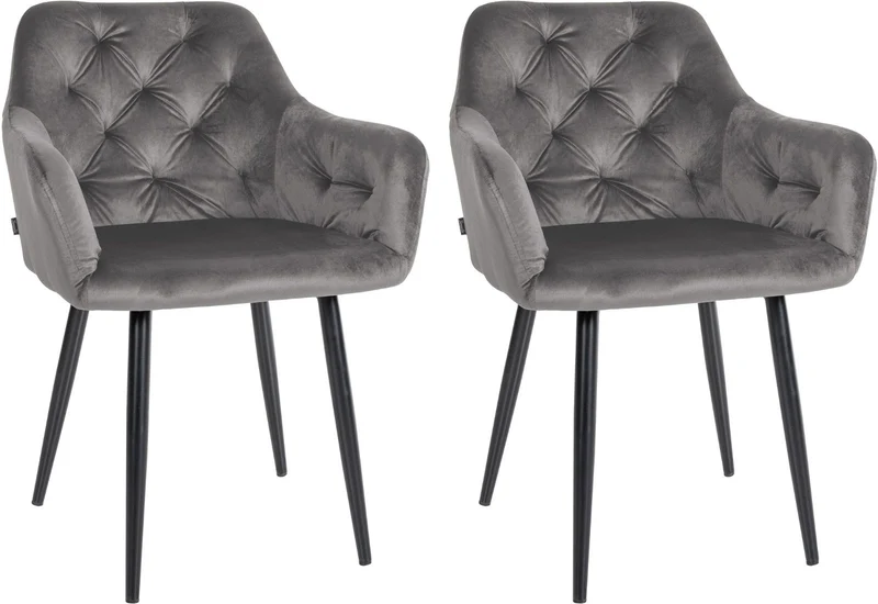 Set de 2 chaises de salle à manger design moderne couture capitonné assise en velours gris foncé 10_0001631