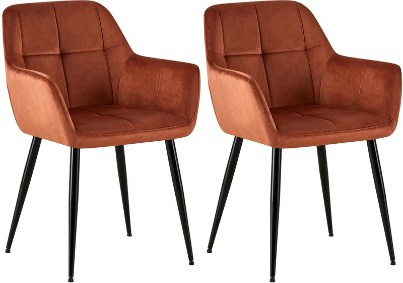 Lot de 2 chaises de salle à manger design retro coutures décoratives en carrées assise en velours marron 10_0001532