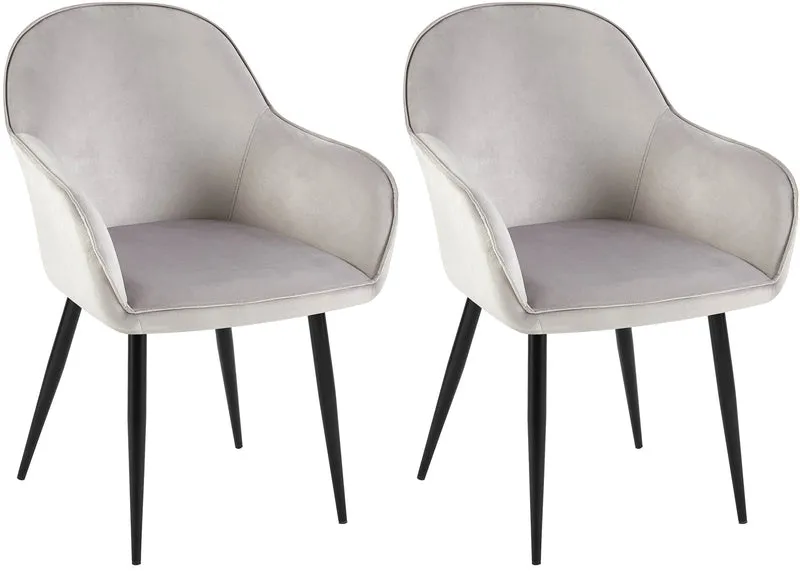 Set de 2 chaises de salle à manger dossier arrondis avec accoudoirs en velours gris 10_0001529