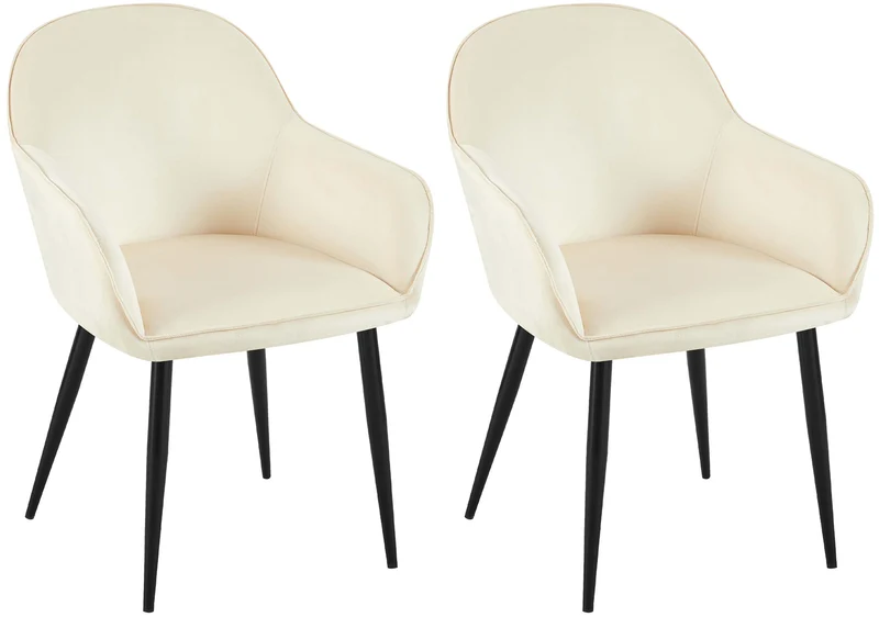 Set de 2 chaises de salle à manger dossier arrondis avec accoudoirs en velours crème 10_0001527