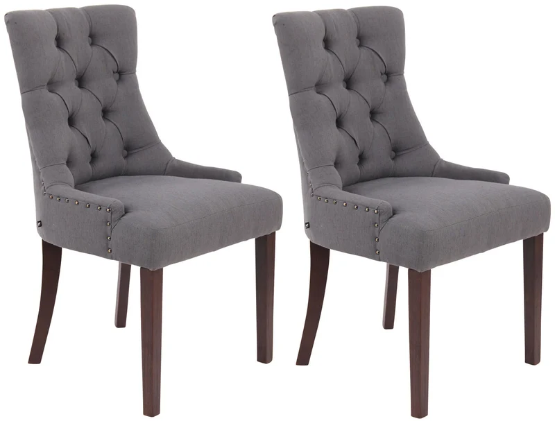 Lot de 2 chaises de salle à manger avec boutons décoratives assise en tissu gris foncé pieds foncés 10_0001519