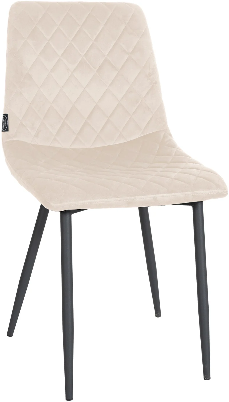 Chaise de salle à manger x1 coutures décoratives en losange assise en velours crème et pieds métal noir 10_0001498