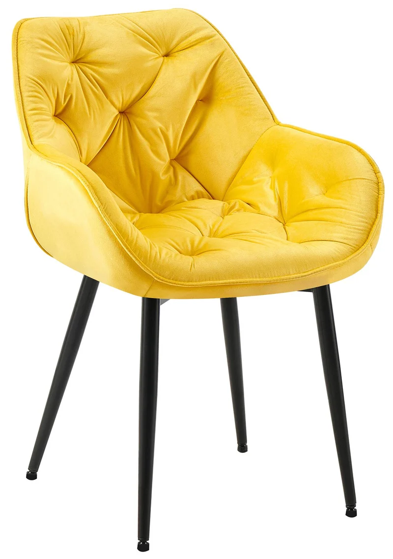 Chaise de salle à manger x1 design et moderne assise en velours jaune et pieds en métal noir 10_0001493