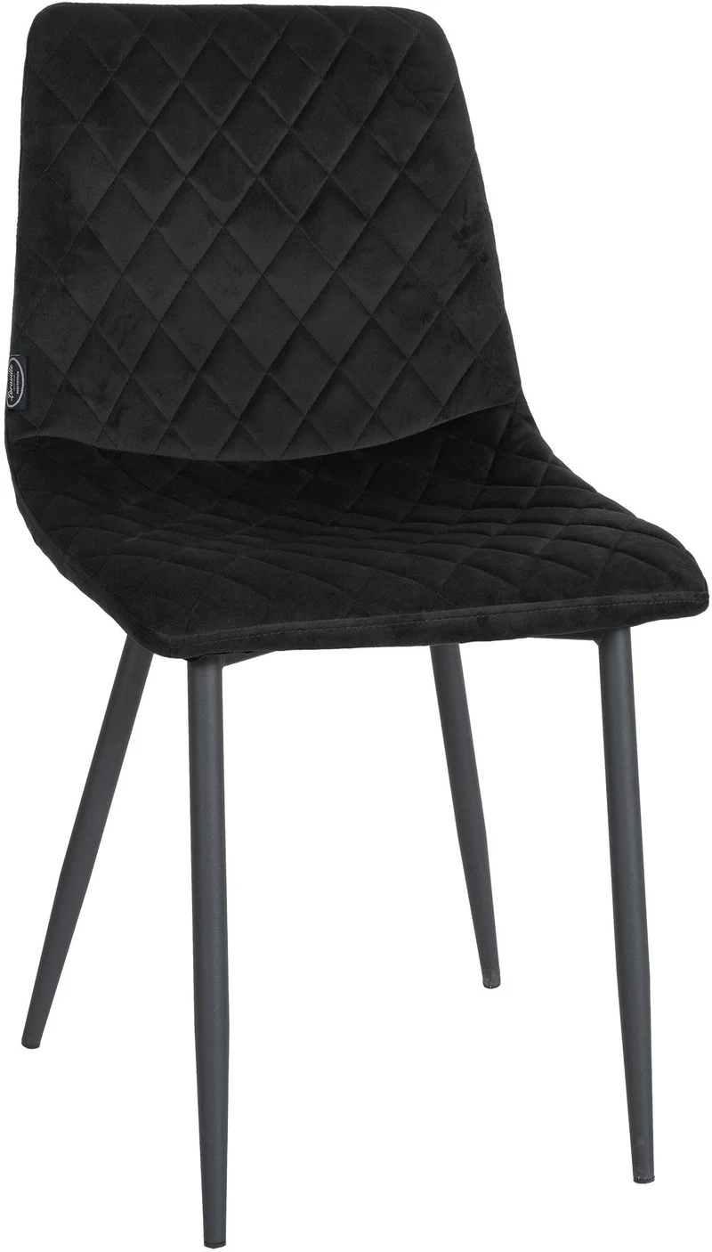 Chaise de salle à manger x1 coutures décoratives en losange assise en velours noir et pieds métal noir 10_0001497