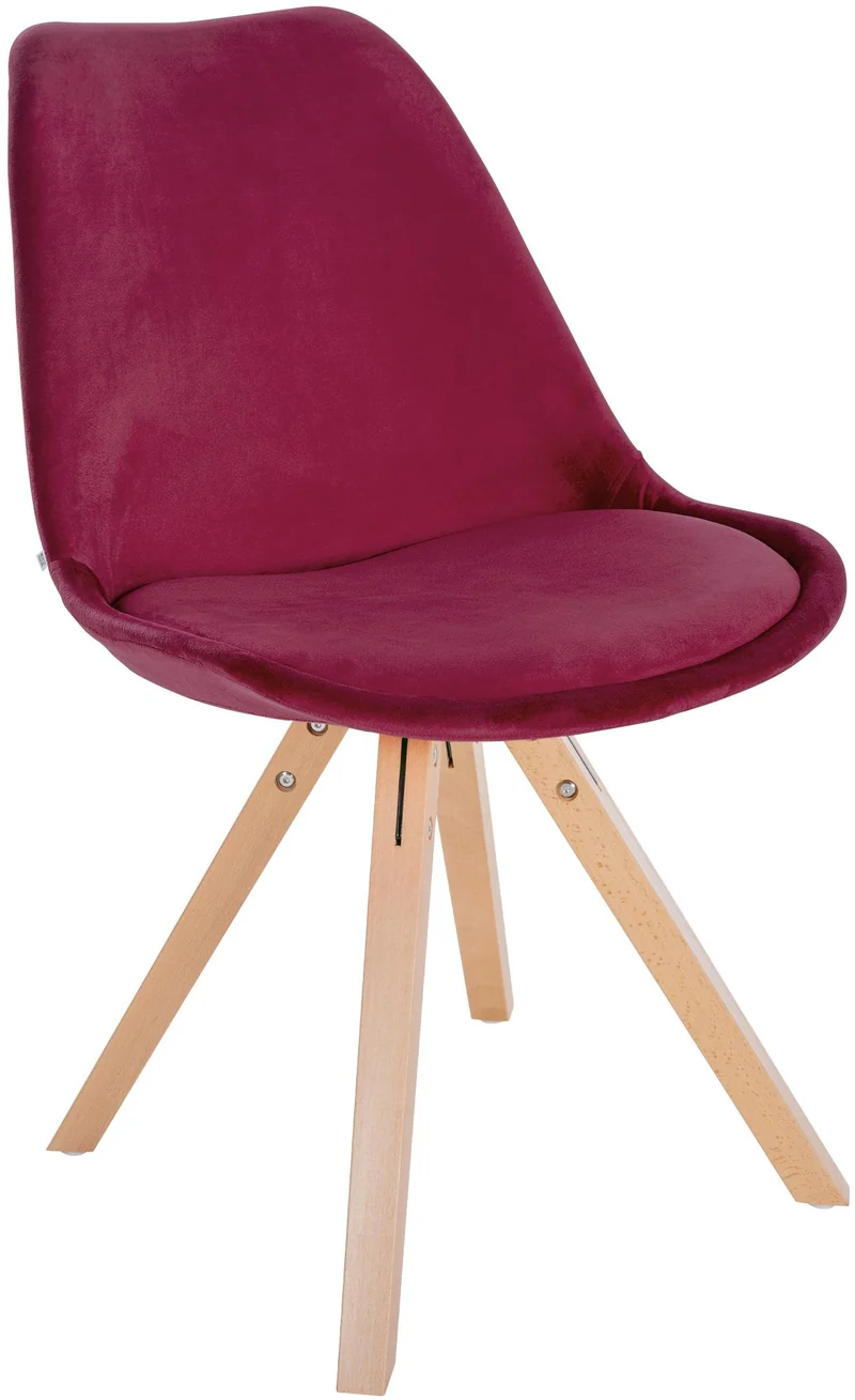 Chaise de salle à manger x1 style scandinave en velours bordeaux pieds en bois clair 10_0001471