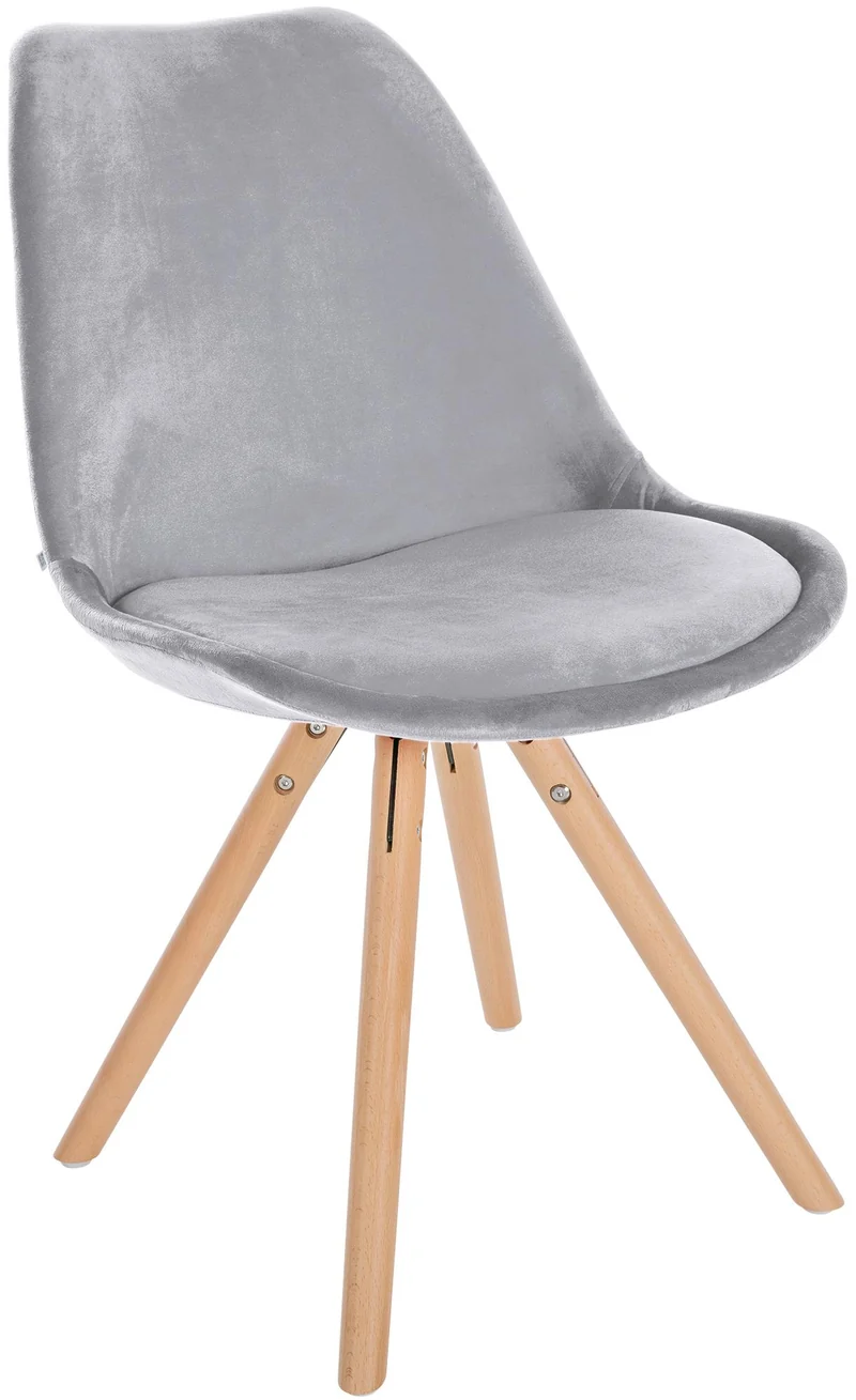 Chaise de salle à manger x1 style scandinave en velours gris clair pieds en bois clair 10_0001465