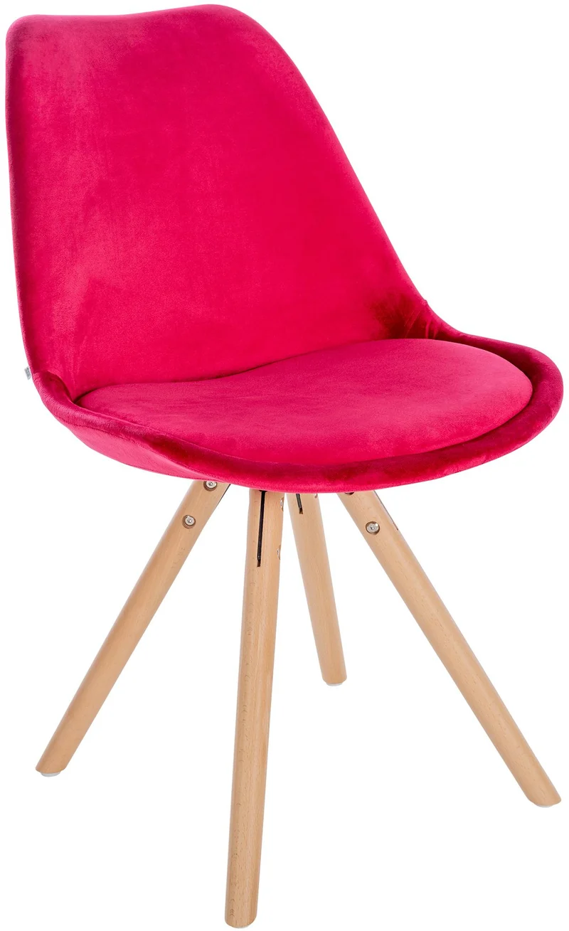 Chaise de salle à manger x1 style scandinave en velours rouge pieds en bois clair 10_0001463