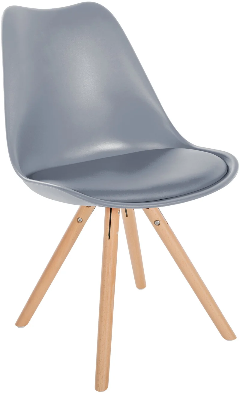 Chaise de salle à manger x1 style scandinave assise en plastique gris et pieds ronds en bois clair 10_0001446