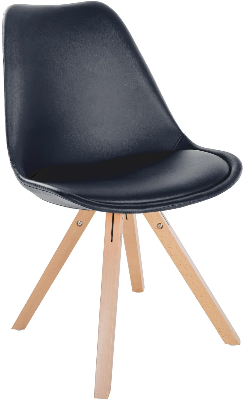 Chaise de salle à manger x1 style scandinave assise en PVC noir et pieds carrés en bois clair 10_0001441
