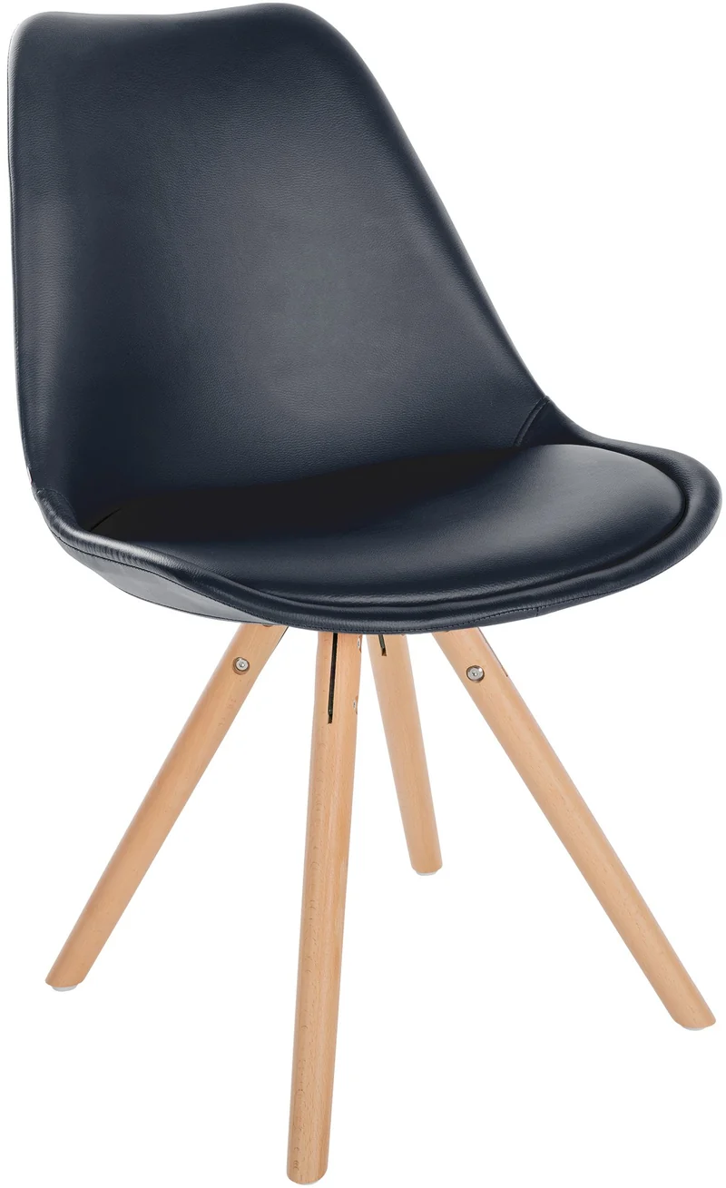Chaise de salle à manger x1 style scandinave assise en PVC noir et pieds ronds en bois clair 10_0001434