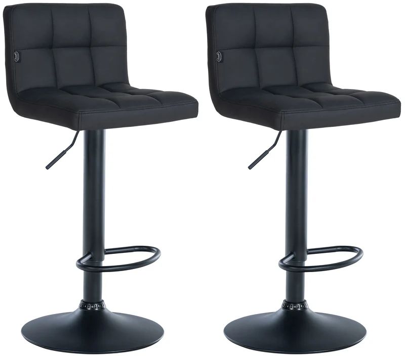 Set de 2 tabourets de bar réglable en hauteur avec couture décorative assise en similicuir noir et pied en métal noir TDB10766