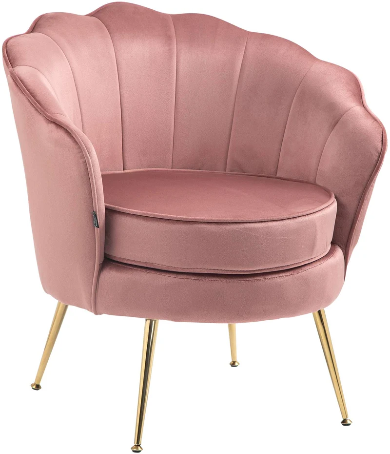 Fauteuil lounge chaise de chaise rembourrée avec coutures décoratives revêtement en velours rose et pieds métal doré FAL101557