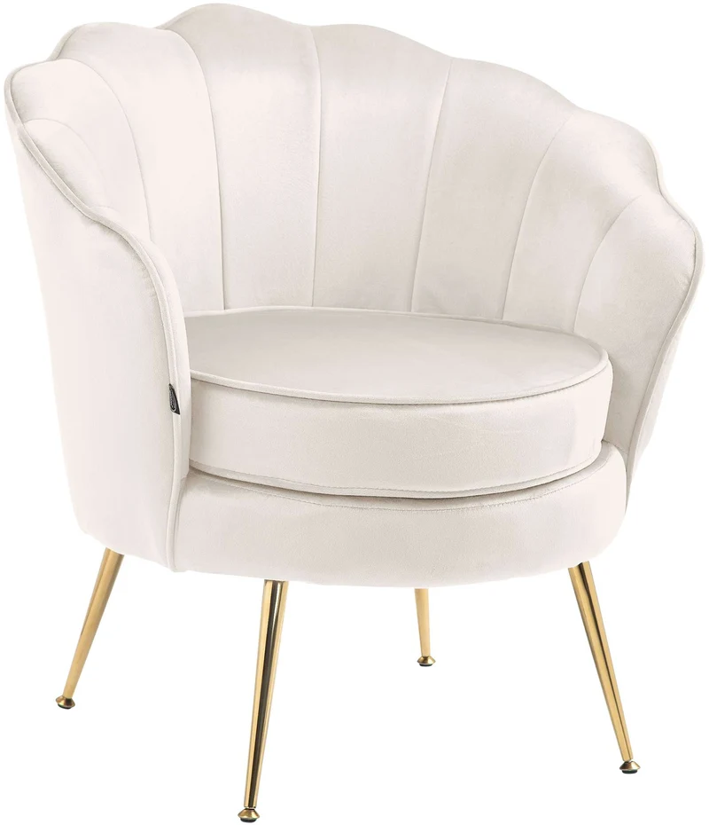 Fauteuil lounge chaise de chaise rembourrée avec coutures décoratives revêtement en velours crème et pieds métal doré FAL101554