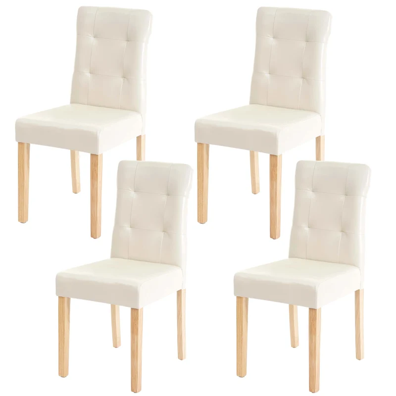 Lot de 4 chaises en synthétique crème pieds en bois clair CDS04543