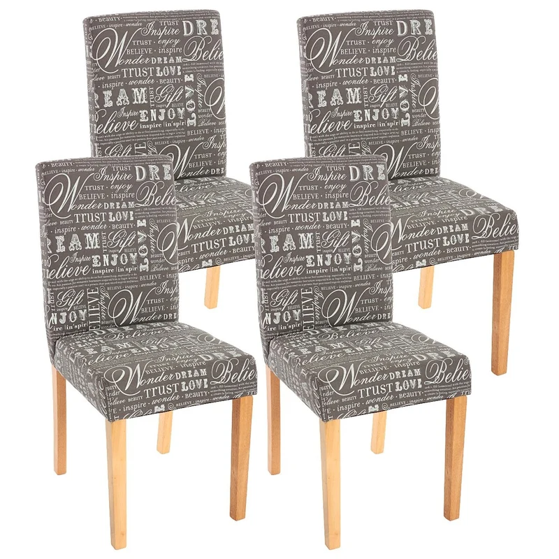 Lot de 4 chaises de salle à manger en tissu imprimé gris pieds clairs CDS04119