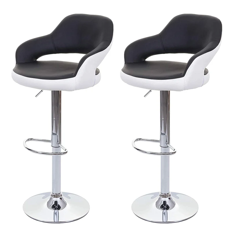 Lot de 2 tabourets de bar avec dossier synthétique noir et blanc rotatif et réglable TDB04041