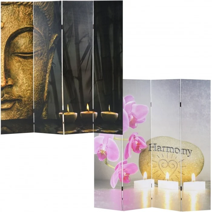 Paravent 4 panneaux pans recto bouddha verso harmony 180x160 cm PAR04022