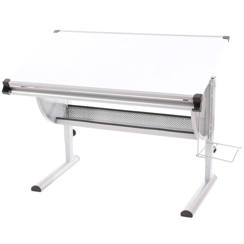 Bureau pour enfant en métal et bois plateau inclinable hauteur réglable blanc BUR04056