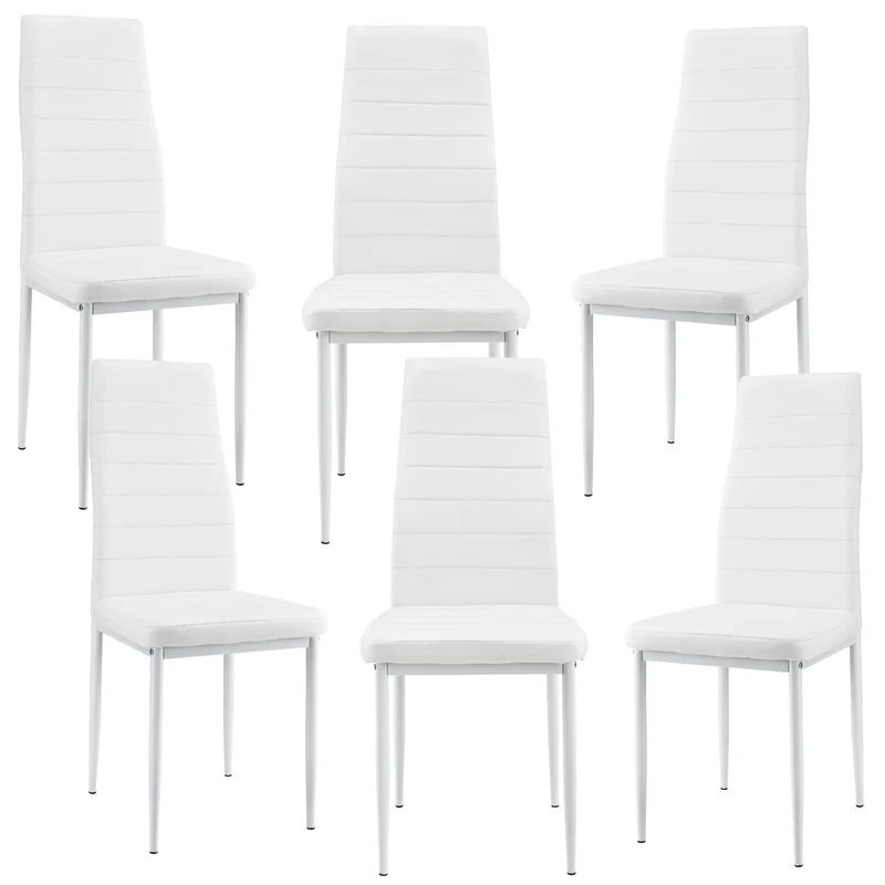 6 x Chaises de salle à manger blanc avec rembourrage cuir synthétique 03_0000285