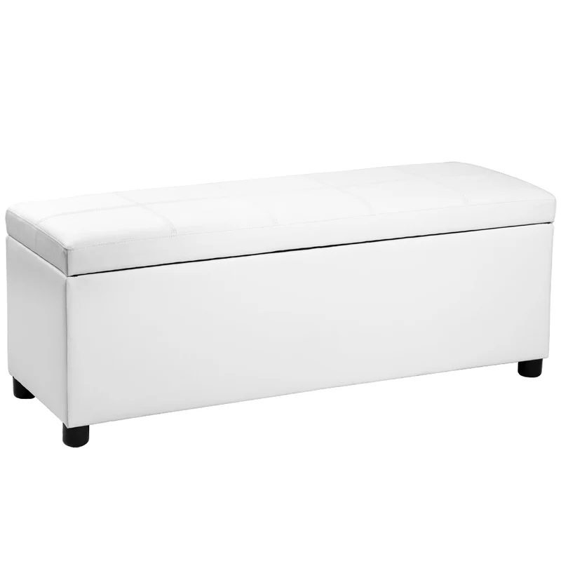 Banquette coffre avec espace de rangement synthétique blanc 119x38x45cm 03_0001628