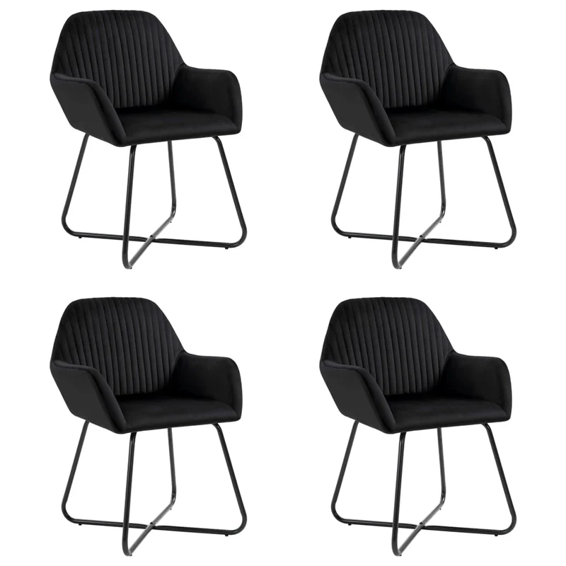Lot de 4 chaises de salle à manger cuisine en velours noir pieds en acier style moderne CDS021866