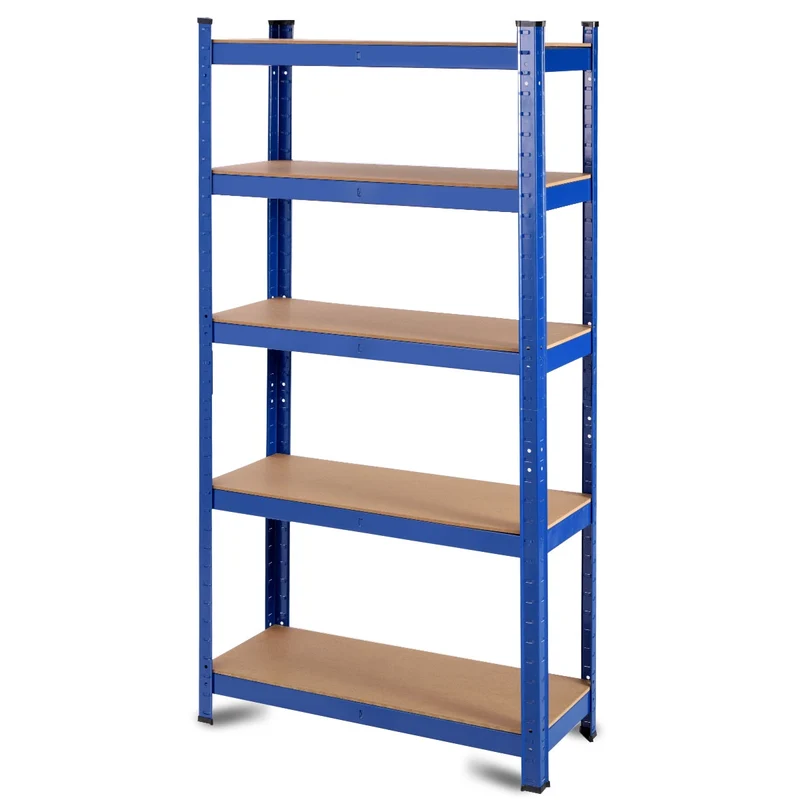 Etagère établi rangement charge lourde métallique tablettes en bois à 5 niveaux 75 x 30 x 150 cm bleu 20_0000597