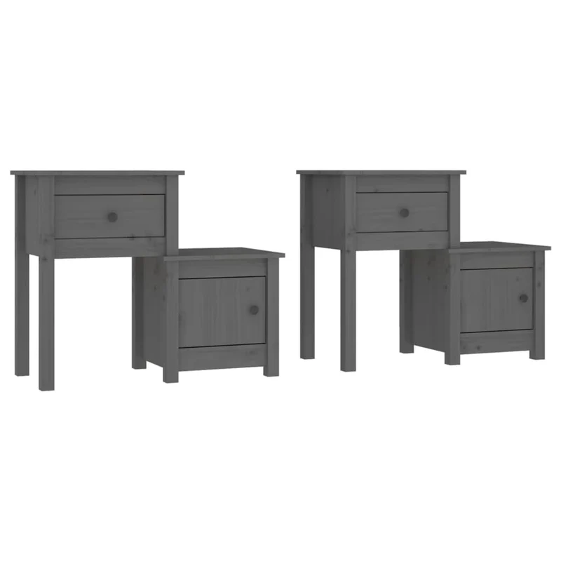 Lot de 2 tables de chevet avec tiroir et compartiment avec porte 79,5 x 38 x 65,5 cm bois de pin gris DEC035337