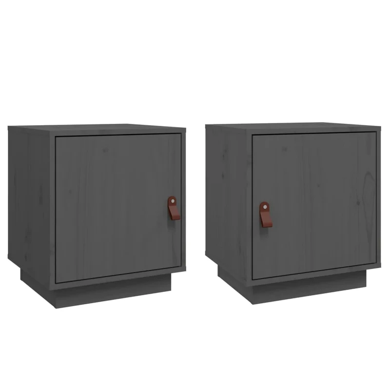 Lot de 2 tables de chevet avec compartiment avec porte 40 x 34 x 45 cm bois de pin gris DEC035324
