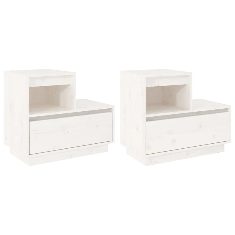Lot de 2 tables de chevet avec tiroir et compartiment 60 x 34 x 51 cm bois de pin blanc DEC034976