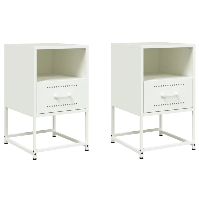 Lot de 2 tables de chevet avec tiroir et compartiment ouvert 36 x 39 x 60,5 cm acier blanc DEC034870