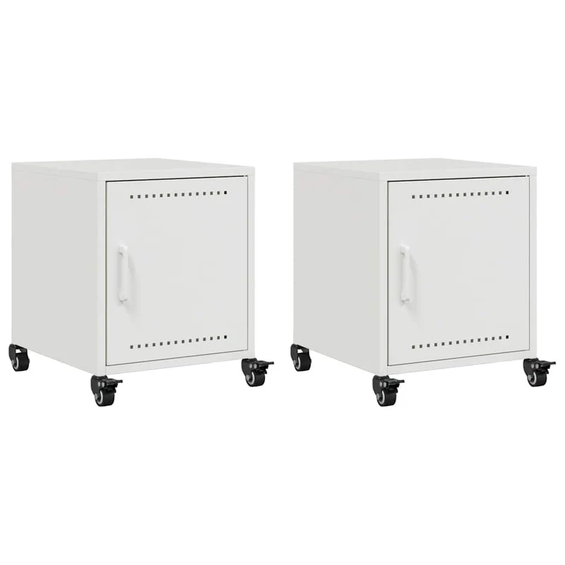 Lot de 2 tables de chevet sur roulettes avec compartiment avec porte 36 x 39 x 43,5 cm acier blanc DEC034864
