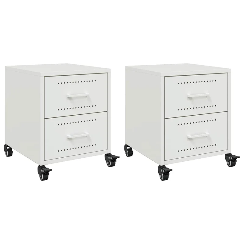 Lot de 2 tables de chevet sur roulettes avec tiroirs 36 x 39 x 43,5 cm acier blanc DEC034863