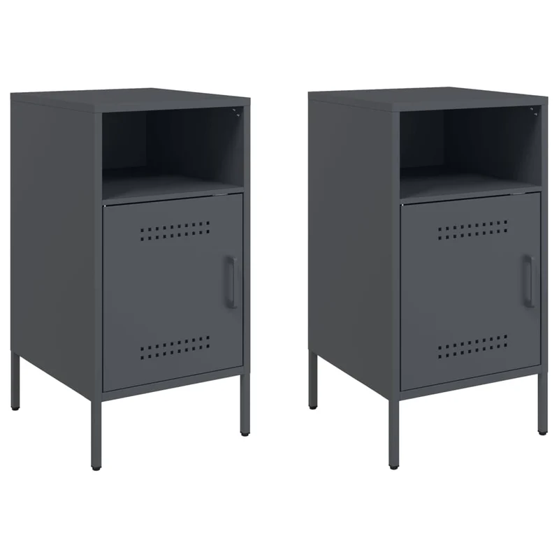 Lot de 2 tables de chevet avec compartiment avec porte 36 x 39 x 68 cm acier anthracite DEC034831