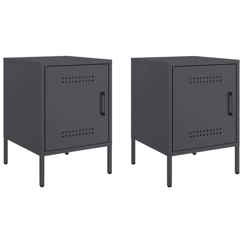 Lot de 2 tables de chevet avec compartiment avec porte 36 x 39 x 50,5 cm acier anthracite DEC034824