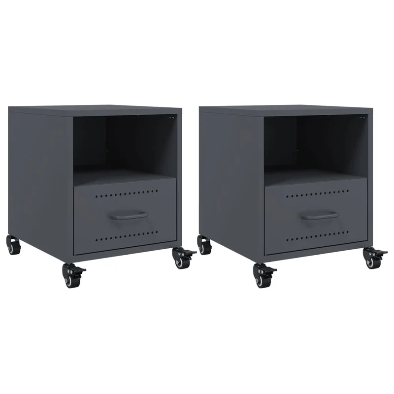Lot de 2 tables de chevet sur roulettes avec tiroir et compartiment ouvert 36 x 39 x 43,5 cm acier anthracite DEC034823