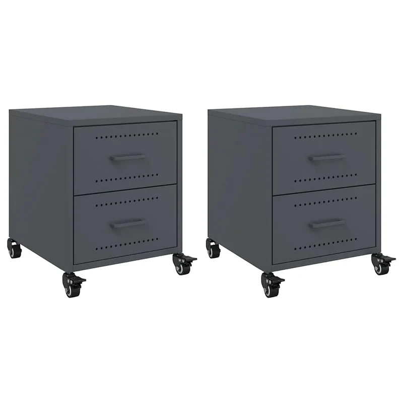 Lot de 2 tables de chevet sur roulettes avec tiroirs 36 x 39 x 43,5 cm acier anthracite DEC034822