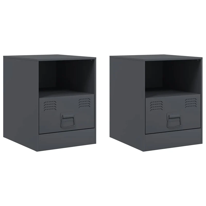 Lot de 2 tables de chevet avec tiroir et compartiment ouvert 34,5 x 39 x 44 cm acier anthracite DEC034818