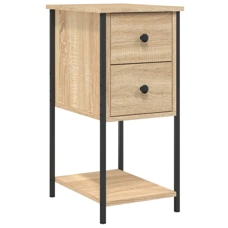 Table de chevet avec tiroirs et étagère 32 x 42 x 70 cm bois d'ingénierie couleur chêne et fer DEC033801