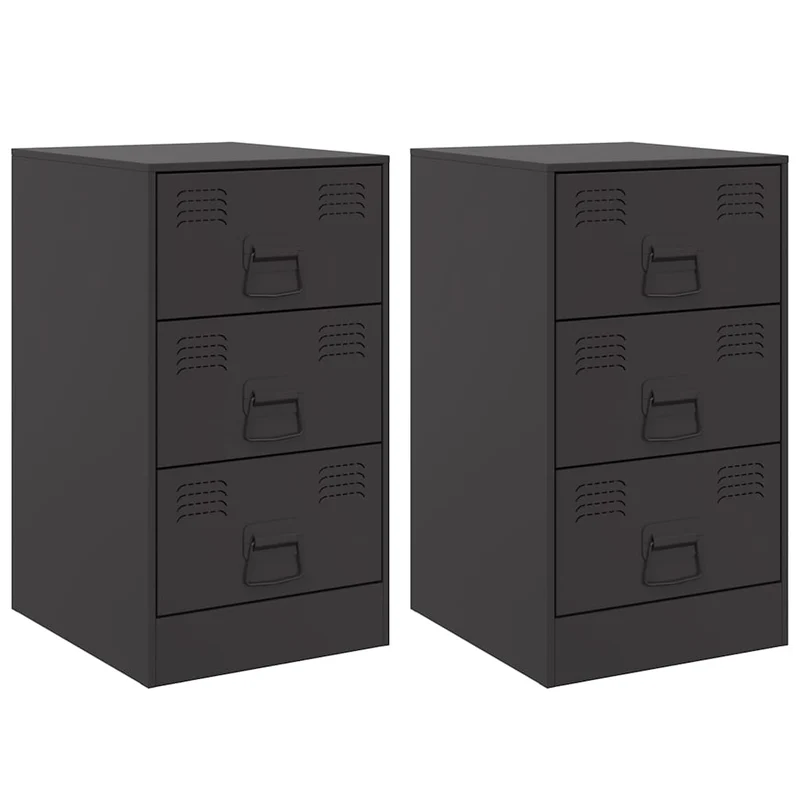 Lot de 2 tables de chevet avec 3 tiroirs 34,5 x 39 x 62 cm acier noir DEC035464