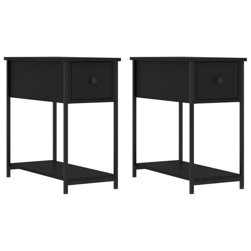 Lot de 2 tables de chevet avec tiroir et étagère 30 x 60 x 60 cm bois d’ingénierie noir DEC035457