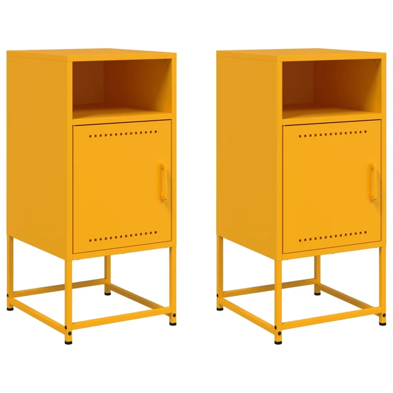 Lot de 2 tables de chevet avec compartiment avec porte et ouvert 36 x 39 x 78 cm acier jaune moutarde DEC035435